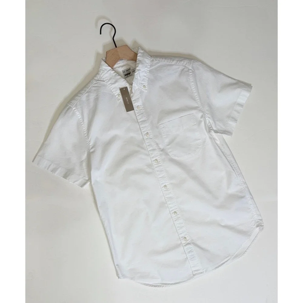 NWT!!‎ Men's J. CREW Short Sleeve Broken-In Organic Cotton Oxford Shirt White S